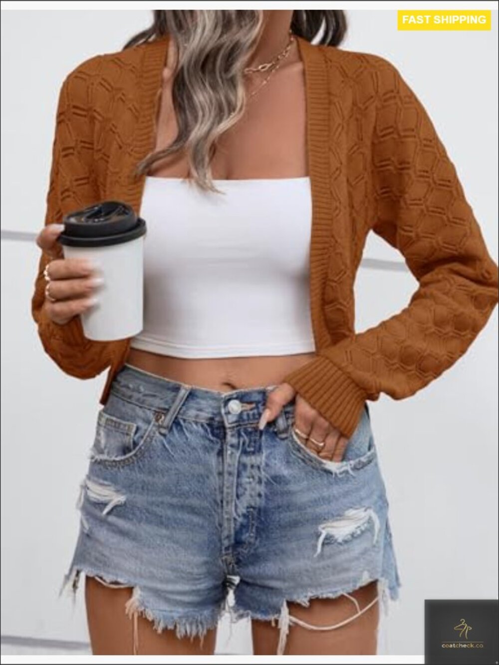 Cropped Cardigan Bolero Shrug Open Front Long Sleeve Knit Sweater Lightweight - Picture 2 of 7